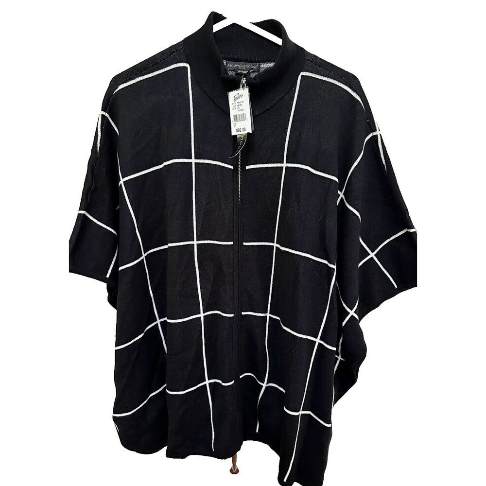 Preswick & Moore Black & White Petite Small/Medium Zipper Sweater Shawl NEW